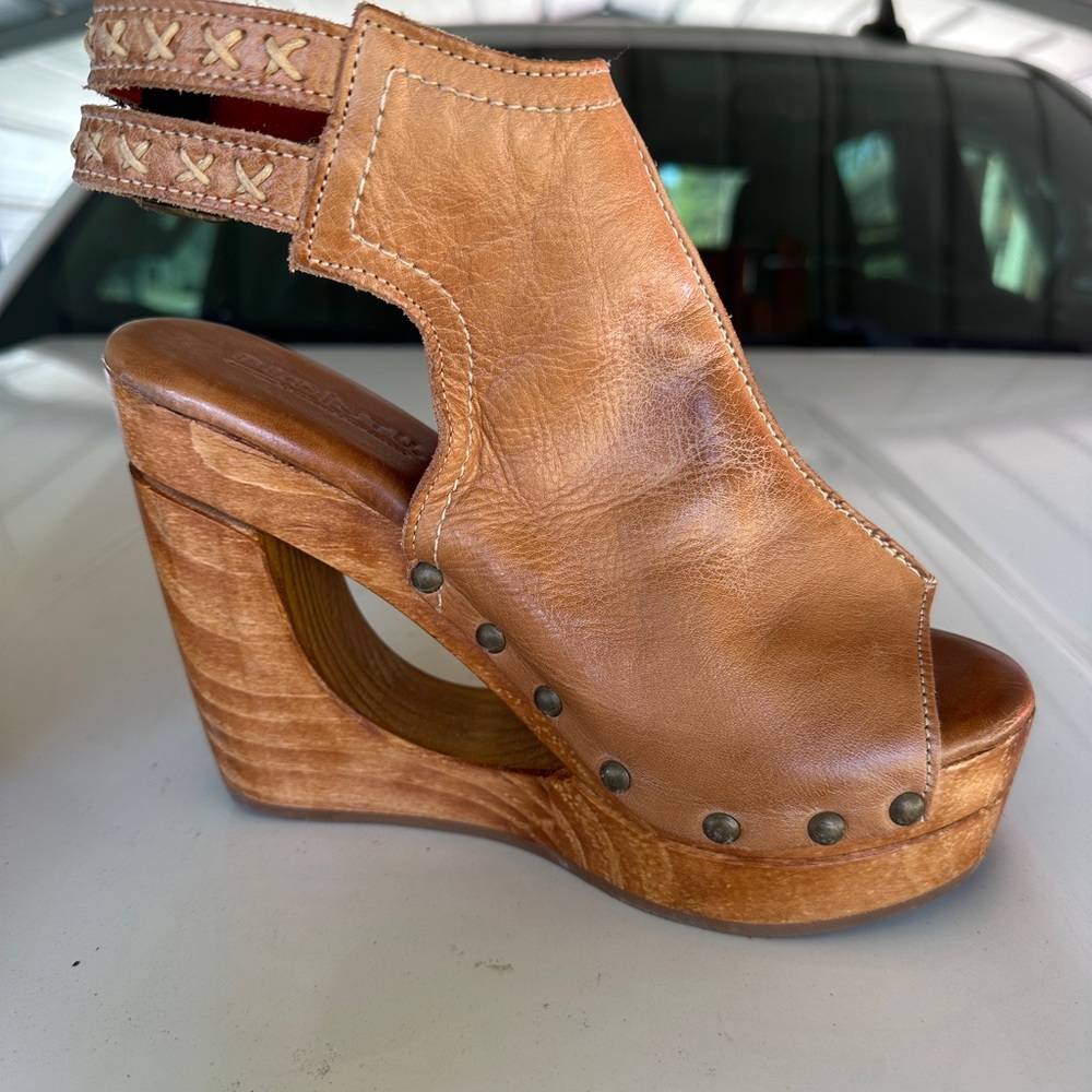Women's Tan Bed Stu Handmade Leather Wedge Sandals